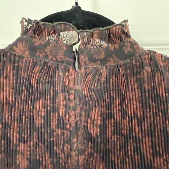 Women Ganni Pleated Georgette Midi Dress Ruffle in French Roast Size 38/Medium - Picture 6 of 12